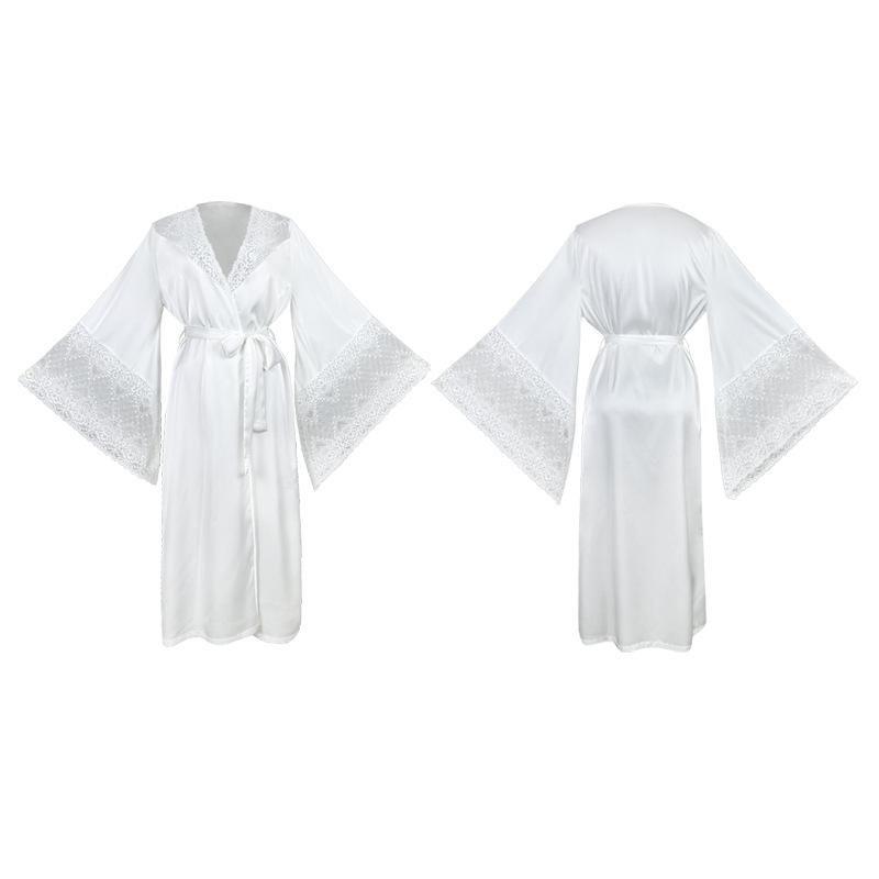 New Satin Morning Robe - Luxury Lace Trimmed Sleepwear with Long Sleeves